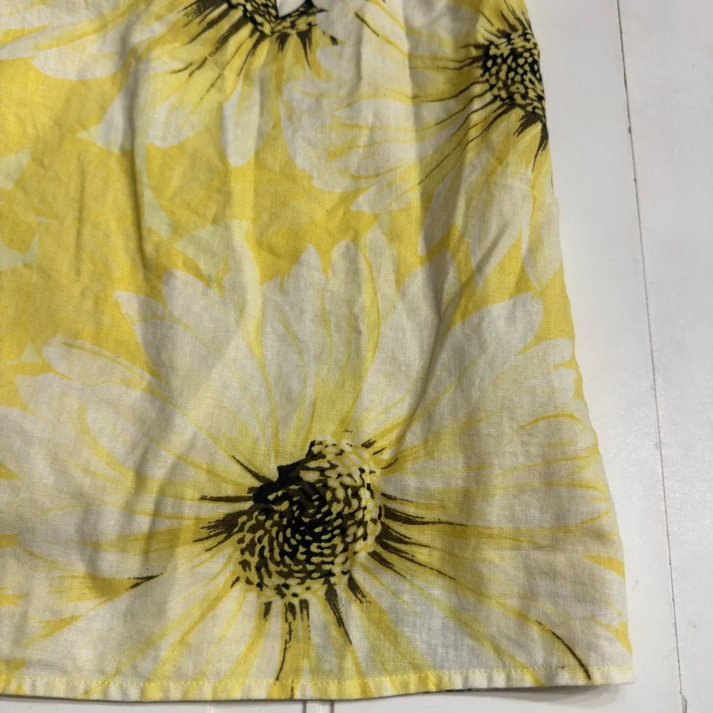 H&M Women’s Sz S Yellow Floral Linen Blend Side Zip Shift Dress Sundress